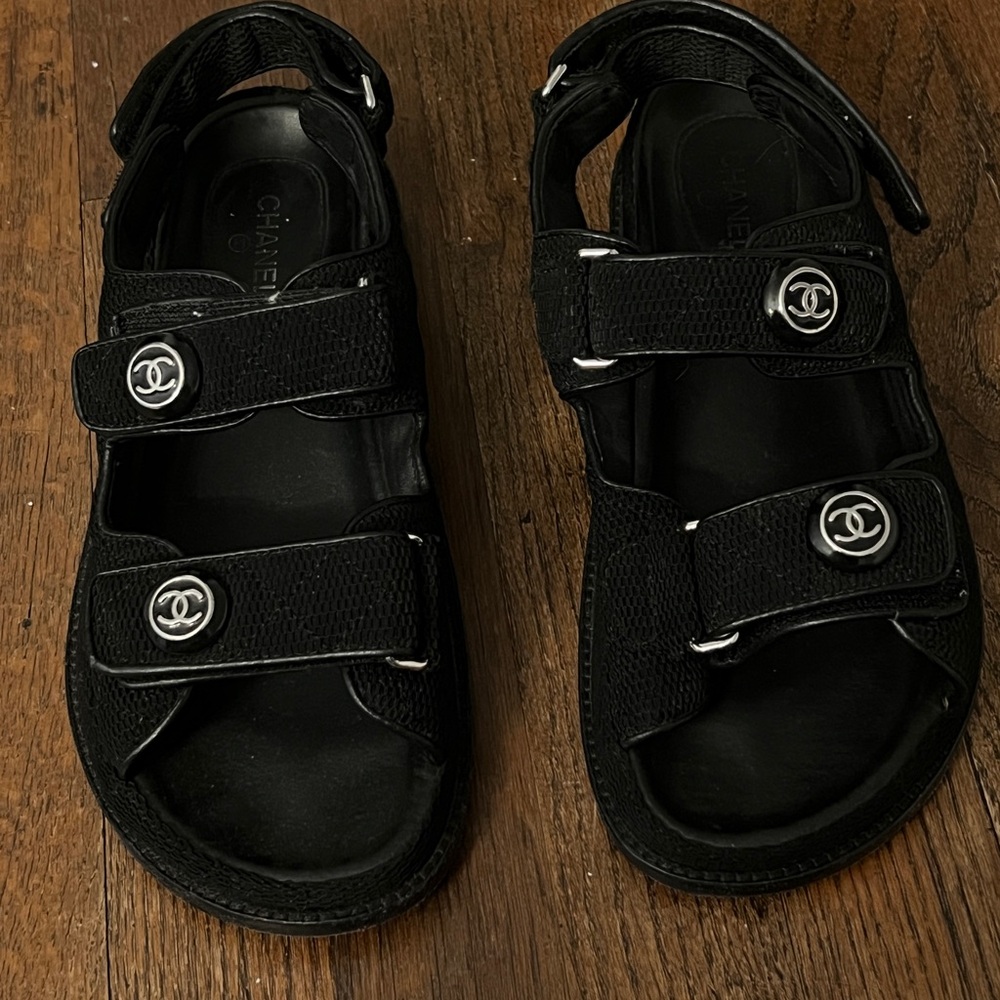 Chanel Black Double Strap Dad Sandals size 40